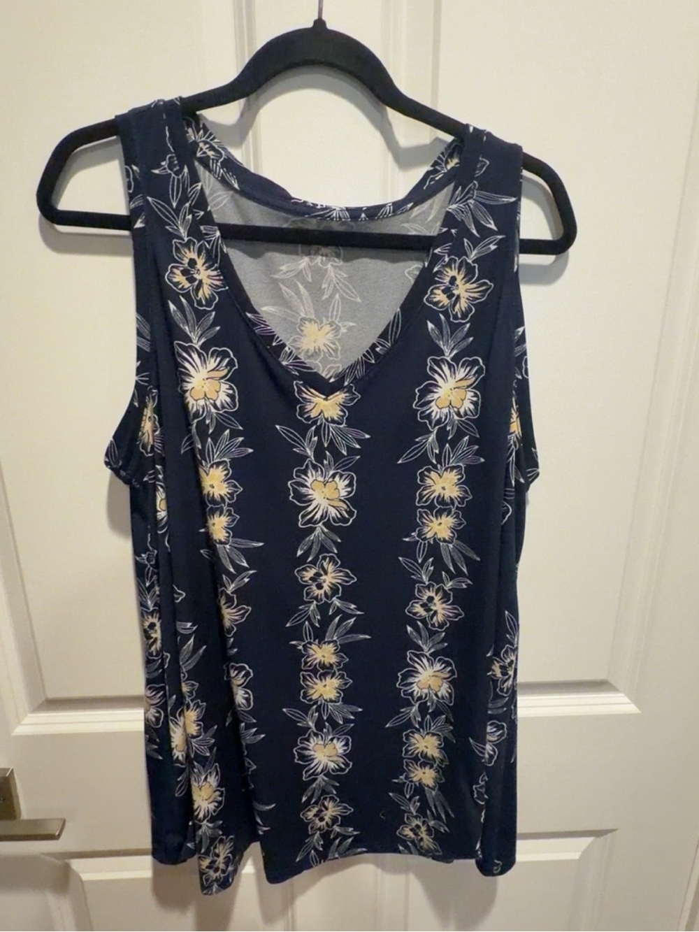 Lane Bryant Navy Floral V-Neck Tank with Yellow Accents
